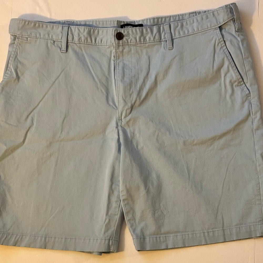 Lands End Men's 40 Light Blue Bermuda Shorts Slash Pockets Flat Front